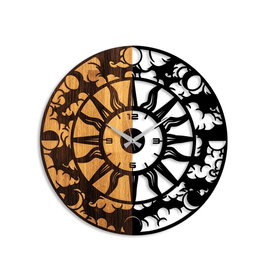 Wallity Reloj de Pared Decorativo de Madera Nogal y Negro 56 cm